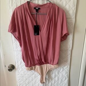 PAIGE Dusty Rose Blouson Bodysuit with Blush Hem